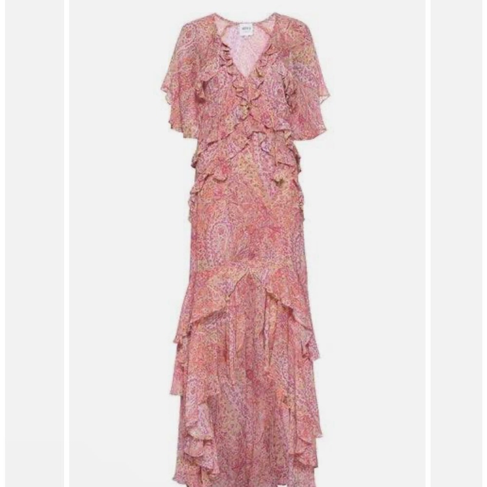 Misa Los Angeles Katia Ruffle Maxi Dress In Puglia Paisley Pink Size XS NWT